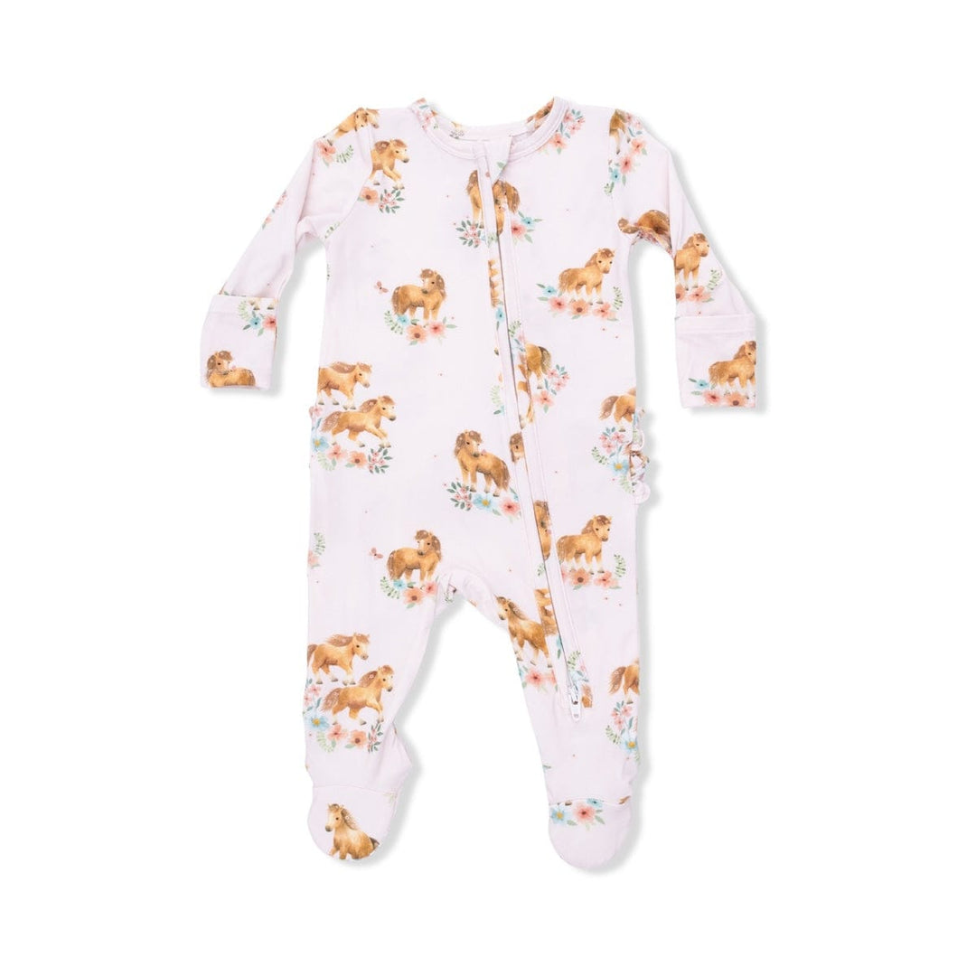 Angel Dear Baby Pink Ponies - 2 Way Ruffle Back Zipper Footie