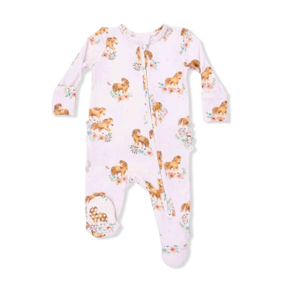 Angel Dear Baby Pink Ponies - 2 Way Ruffle Back Zipper Footie