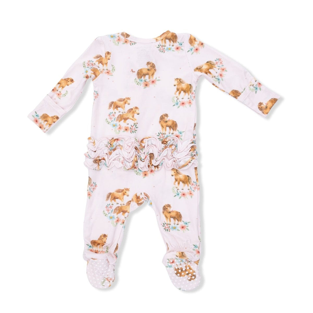 Angel Dear Baby Pink Ponies - 2 Way Ruffle Back Zipper Footie