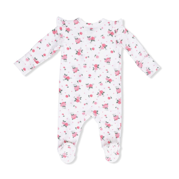 Angel Dear Baby Pink Rosettes - 2 Way Ruffle Sleeve Zipper Footie