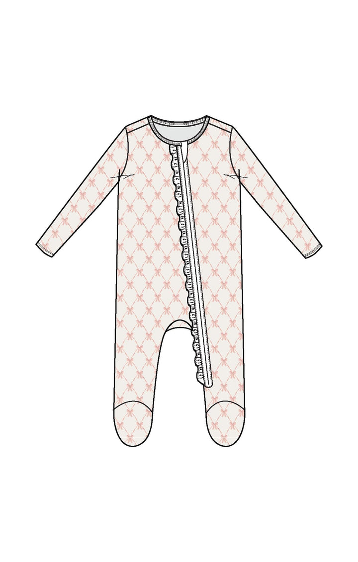 Angel Dear Baby Ribbon Bow Trellis - 2 Way Ruffle Zipper Footie