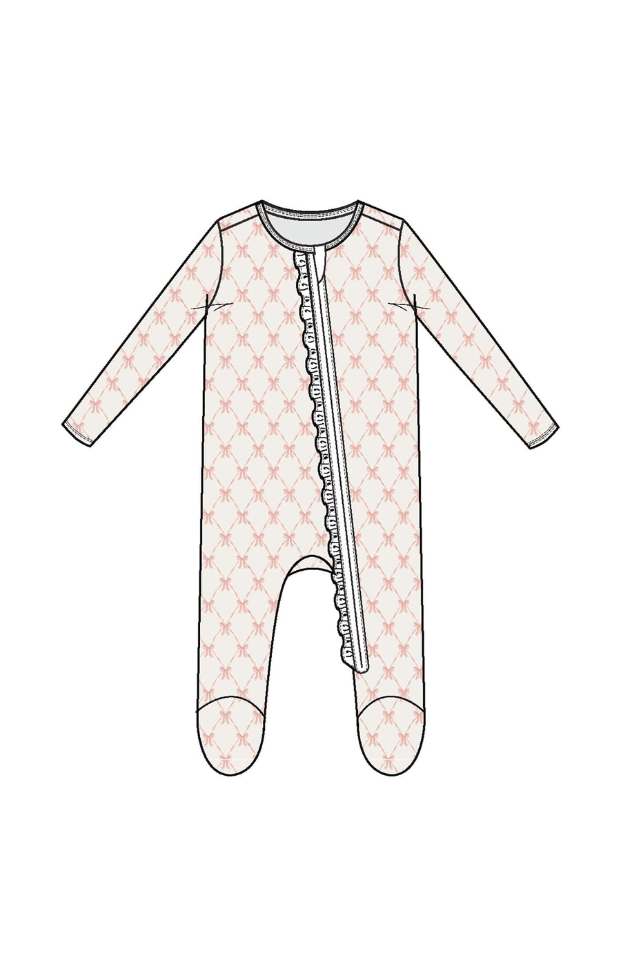 Angel Dear Baby Ribbon Bow Trellis - 2 Way Ruffle Zipper Footie