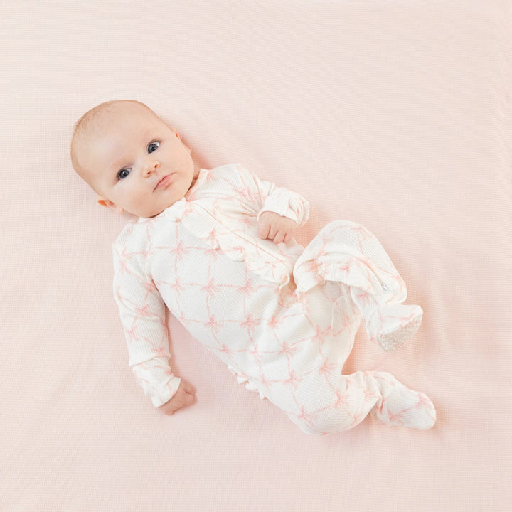 Angel Dear Baby Ribbon Bow Trellis - 2 Way Ruffle Zipper Footie