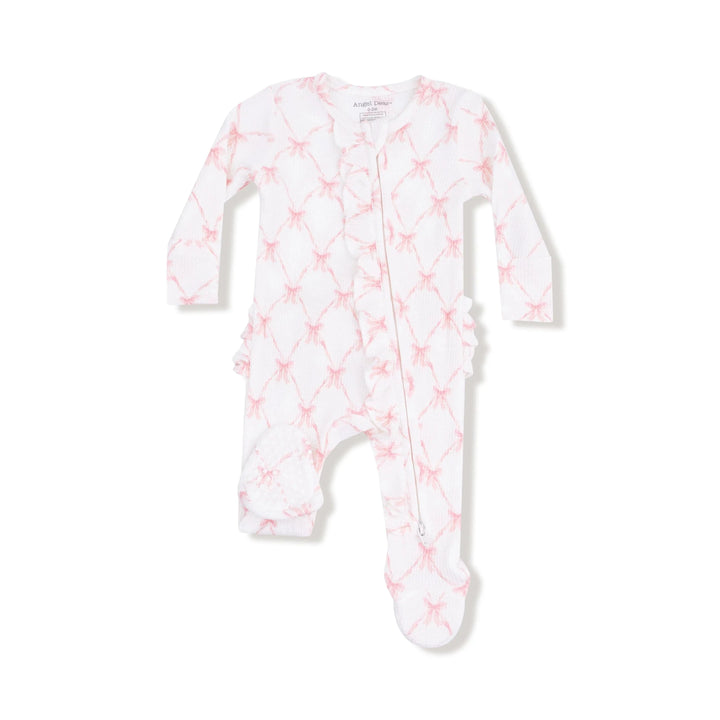 Angel Dear Baby Ribbon Bow Trellis - 2 Way Ruffle Zipper Footie