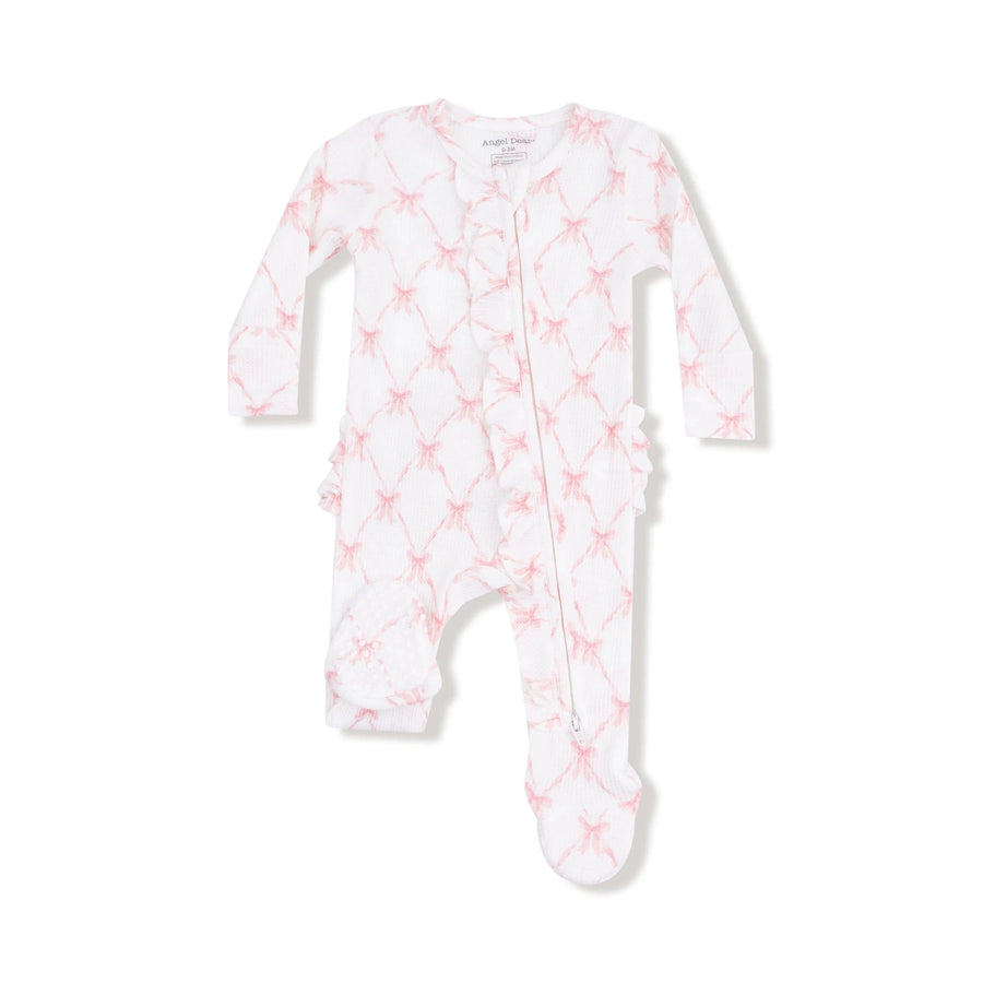 Angel Dear Baby Ribbon Bow Trellis - 2 Way Ruffle Zipper Footie
