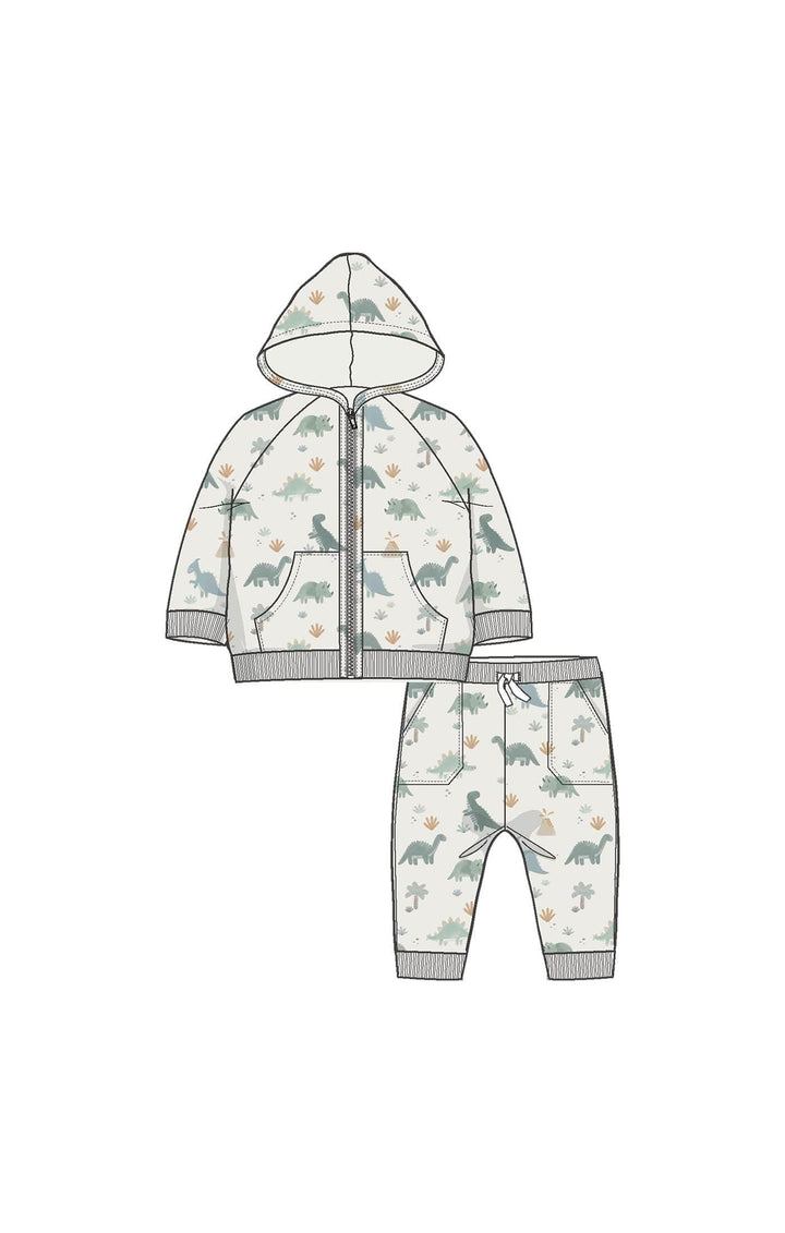 Angel Dear Baby Soft Dinos - French Terry- Green - Zip Hoodie And Jogger Set