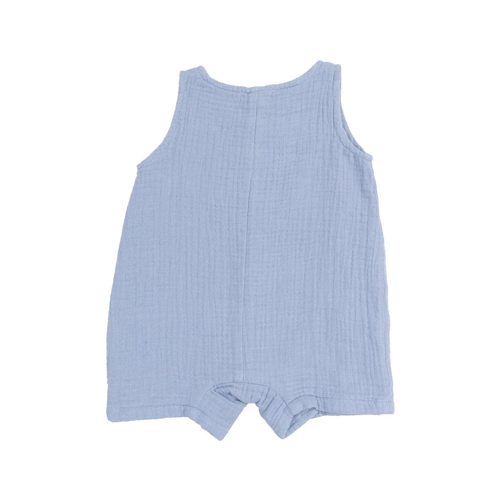 Angel Dear Baby Solid Muslin Dusty Blue Sleeveless Shortie Romper