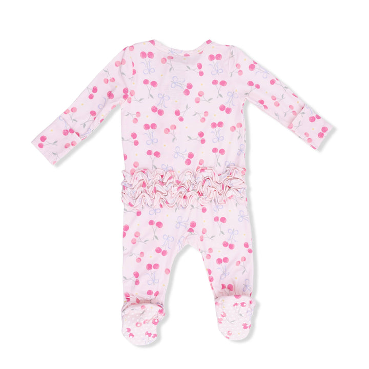 Angel Dear Baby Sweet Bow Cherries - 2 Way Ruffle Back Zipper Footie