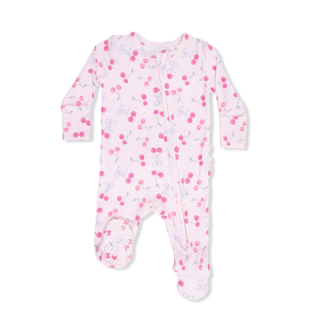 Angel Dear Baby Sweet Bow Cherries - 2 Way Ruffle Back Zipper Footie