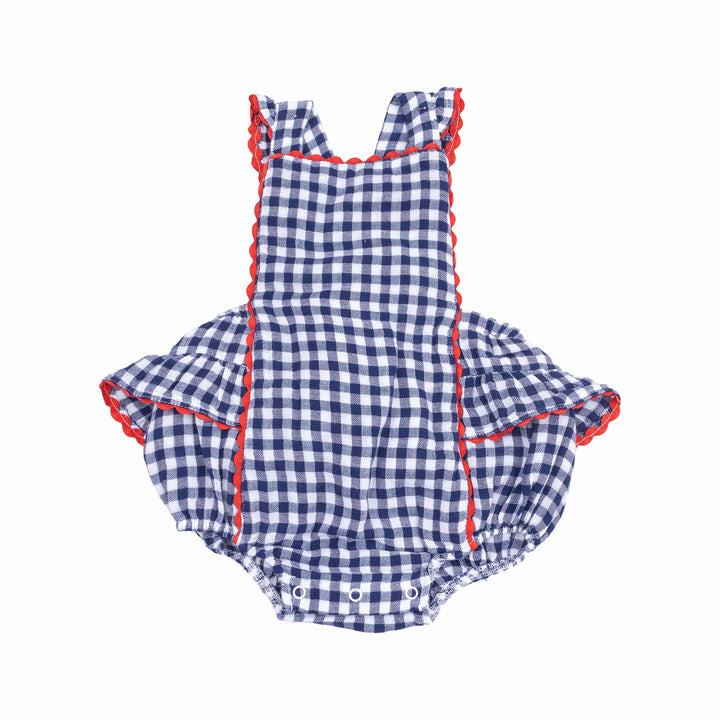 Angel Dear Baby & Toddler Tops Navy Gingham Ric-Rac Ruffle Sunsuit