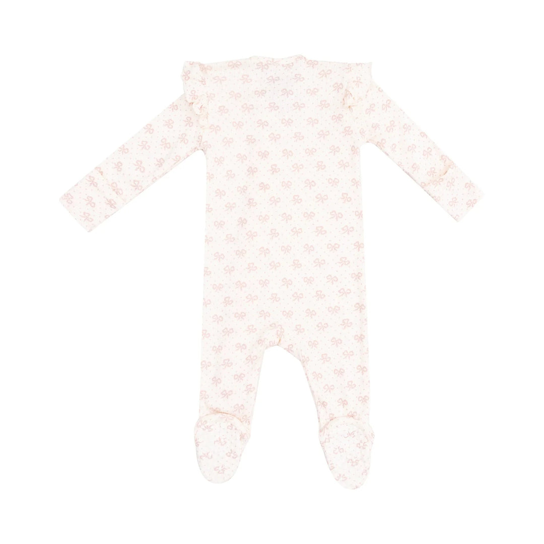 Angel Dear Baby Vintage Mini Bows 2 Way Ruffle Sleeve Zipper Footie