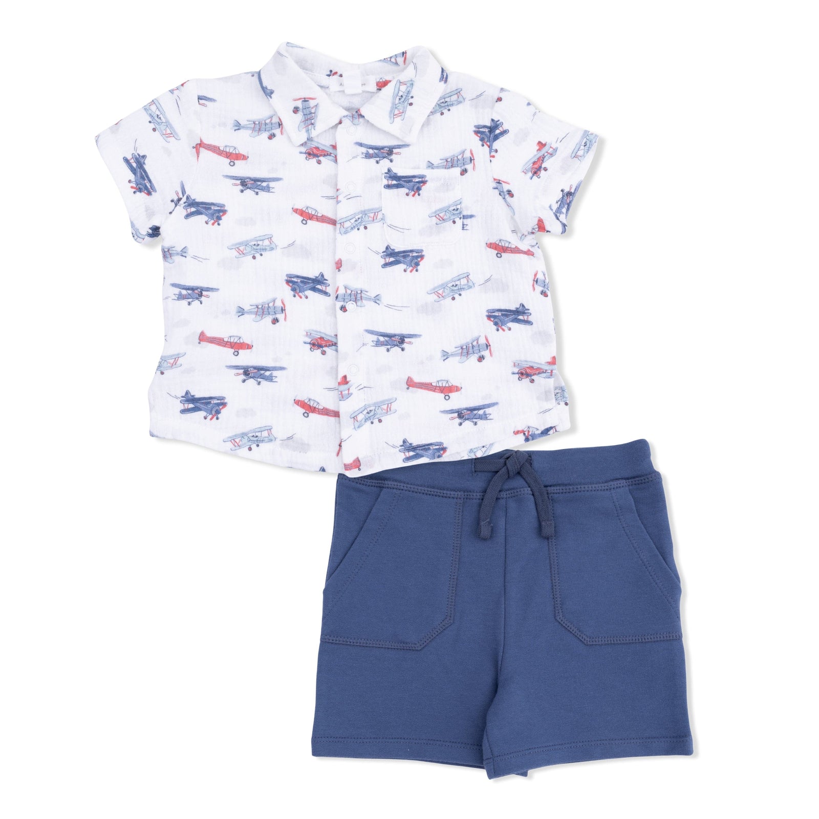 Angel Dear Baby Vintage Planes - Polo Button Up With Everyday Short