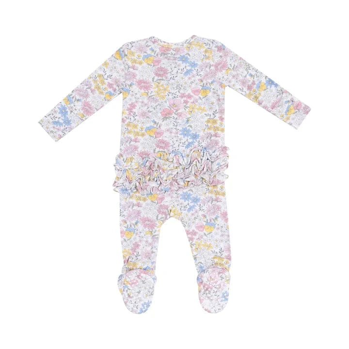 Angel Dear Baby Viola Floral 2 Way Zipper Ruffle Back Footie