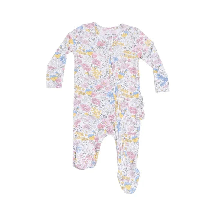 Angel Dear Baby Viola Floral 2 Way Zipper Ruffle Back Footie