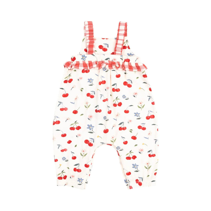 Angel Dear Baby Watercolor Cherries + Gingham Ruffle Waist Romper