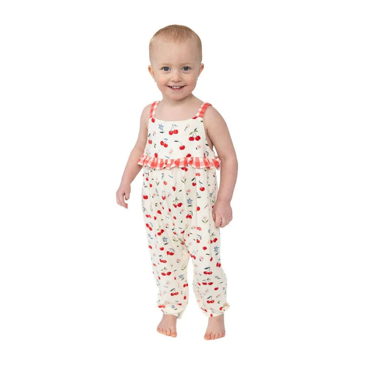 Angel Dear Baby Watercolor Cherries + Gingham Ruffle Waist Romper