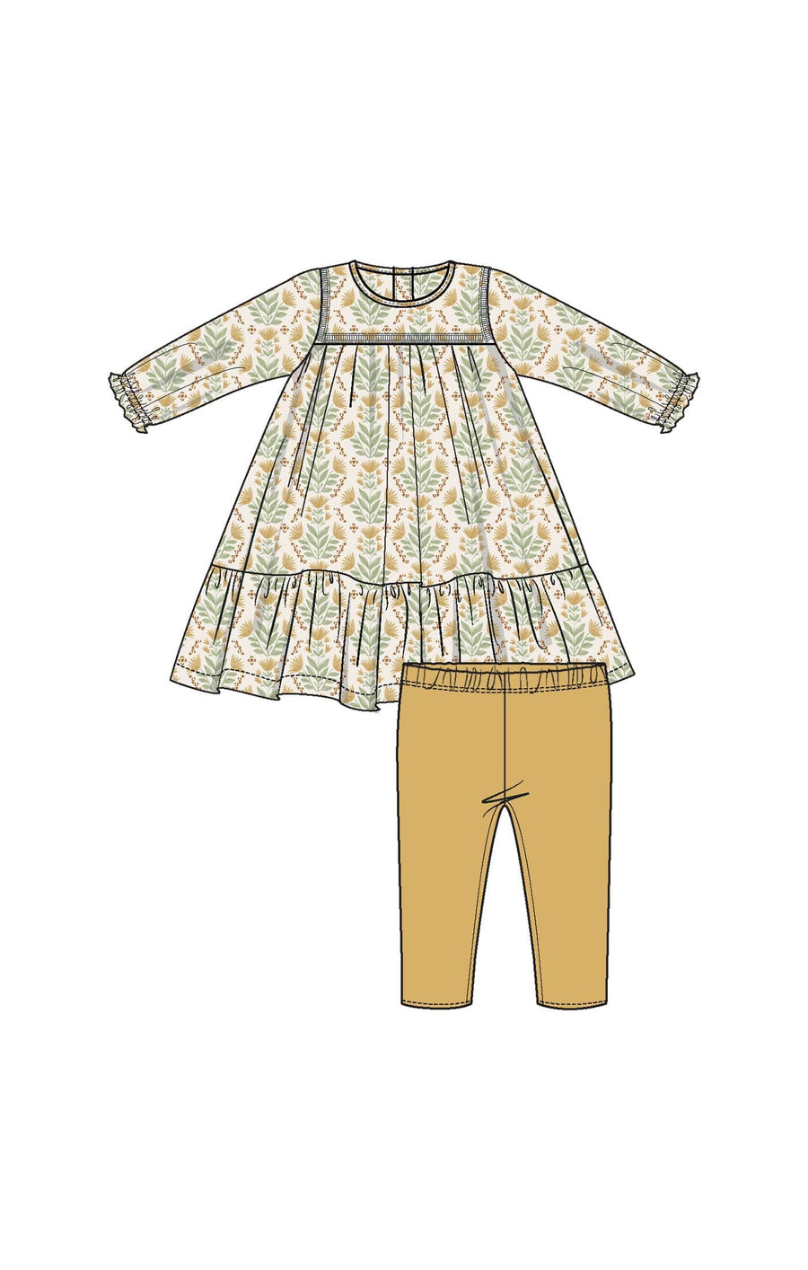 Angel Dear Baby Winter Dandelions - Ladder Trim Dress And Ribbed Leggings