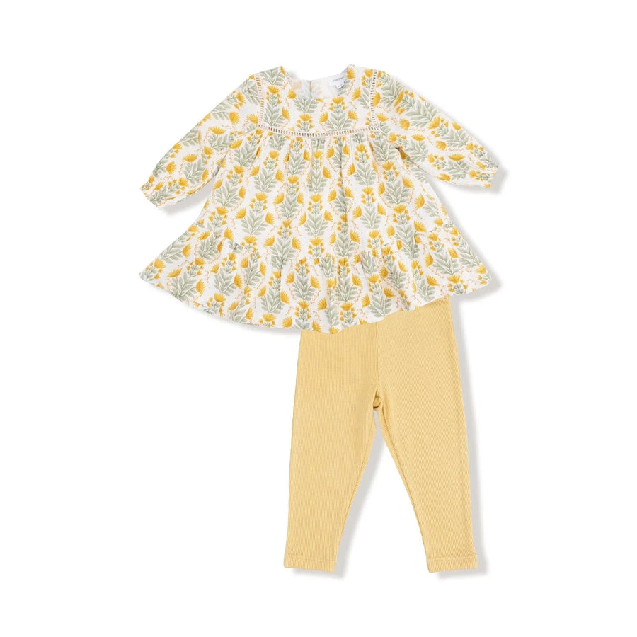Angel Dear Baby Winter Dandelions - Ladder Trim Dress and Ribbed Leggings