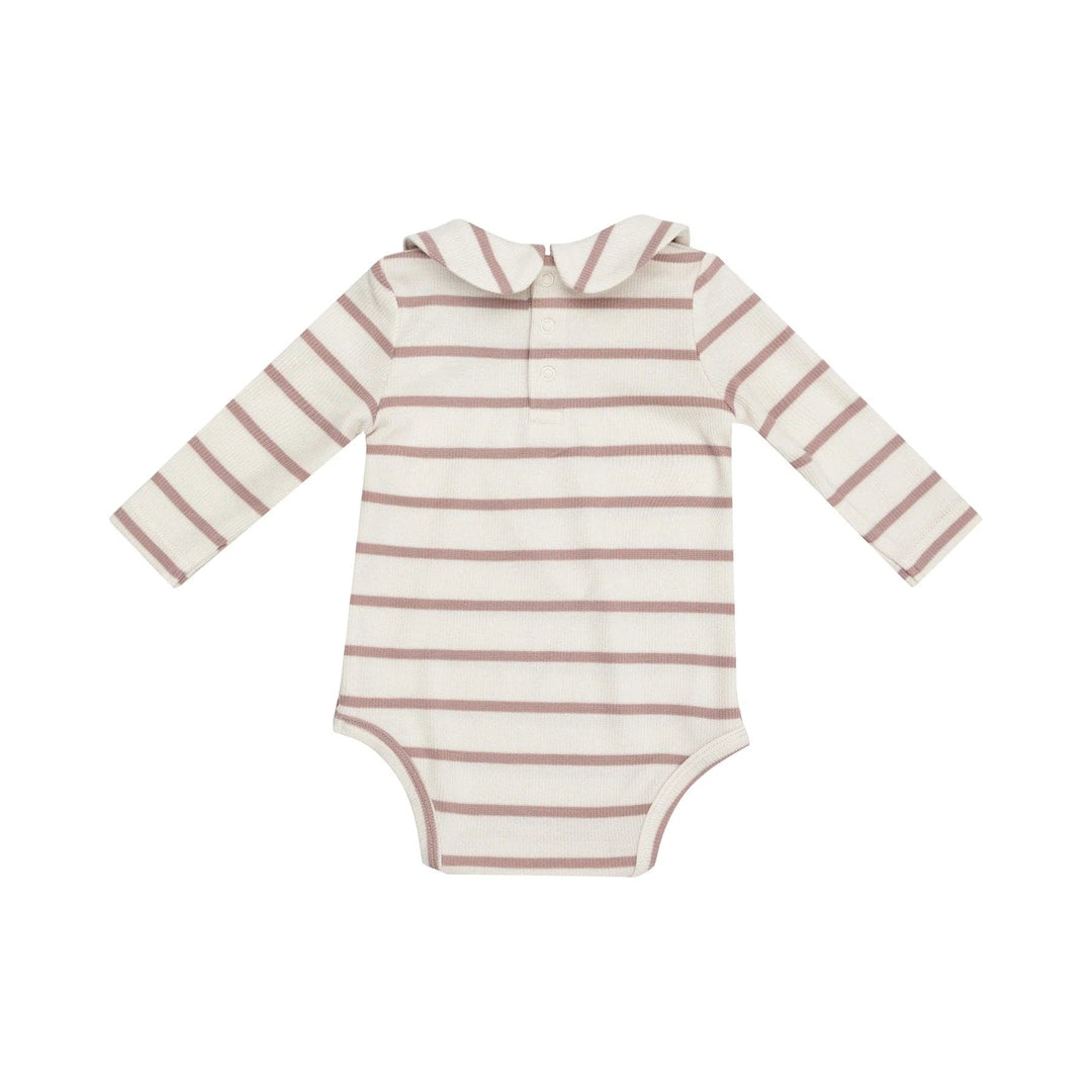 Angel Dear Bodysuit Ribbed Stripe - Misty Rose Peter Pan Collar Bodysuit