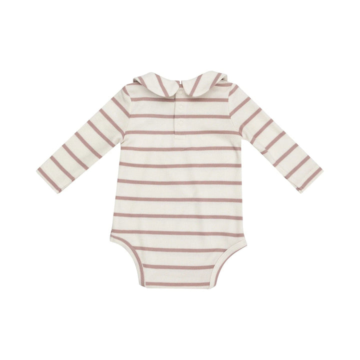 Angel Dear Bodysuit Ribbed Stripe - Misty Rose Peter Pan Collar Bodysuit