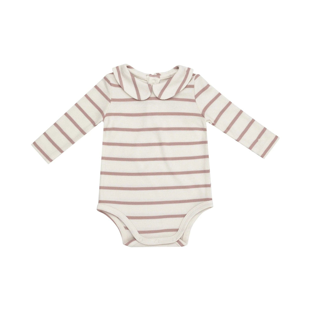 Angel Dear Bodysuit Ribbed Stripe - Misty Rose Peter Pan Collar Bodysuit