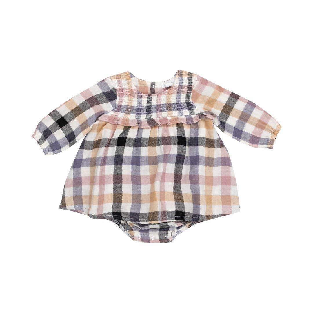 Angel Dear Bubble Harvest Plaid - L/S Smocked Ruffle Bubble W/ Skirt