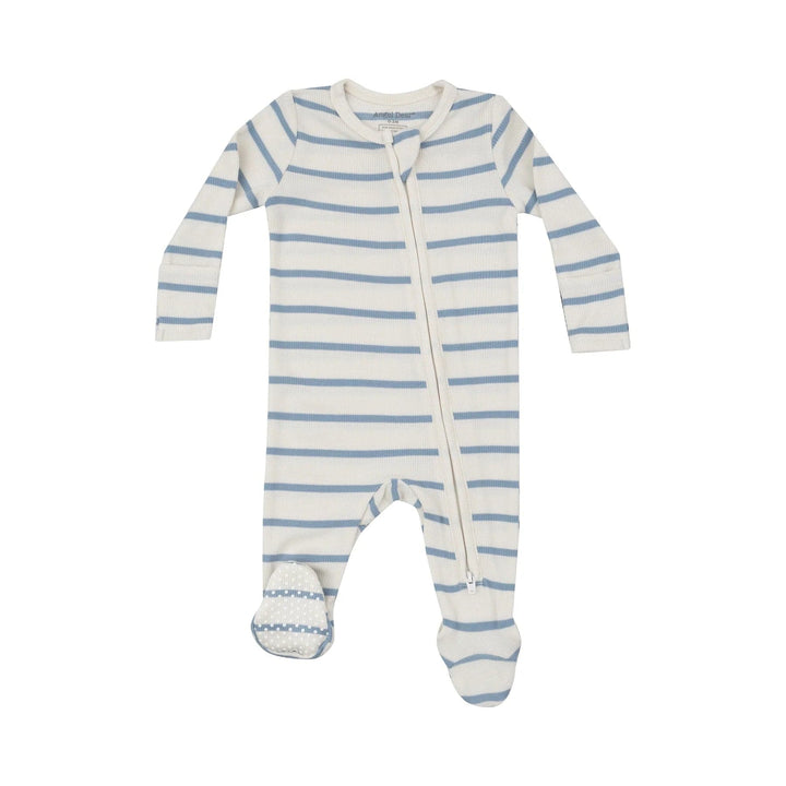 Angel Dear Footie Rib Stripe Glacier Lake - 2 Way Zipper Footie