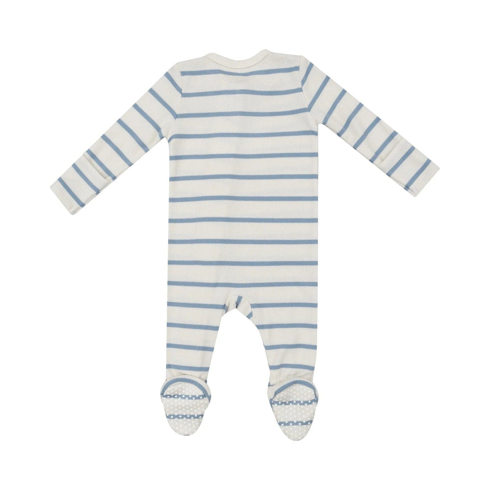 Angel Dear Footie Rib Stripe Glacier Lake - 2 Way Zipper Footie