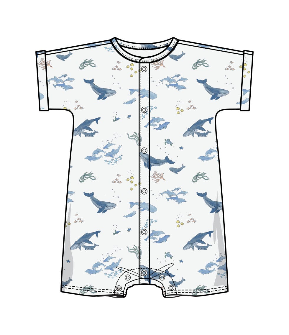 Angel Dear Jumpsuits & Rompers Watercolor Blue Whales Dolman Henley Shortall