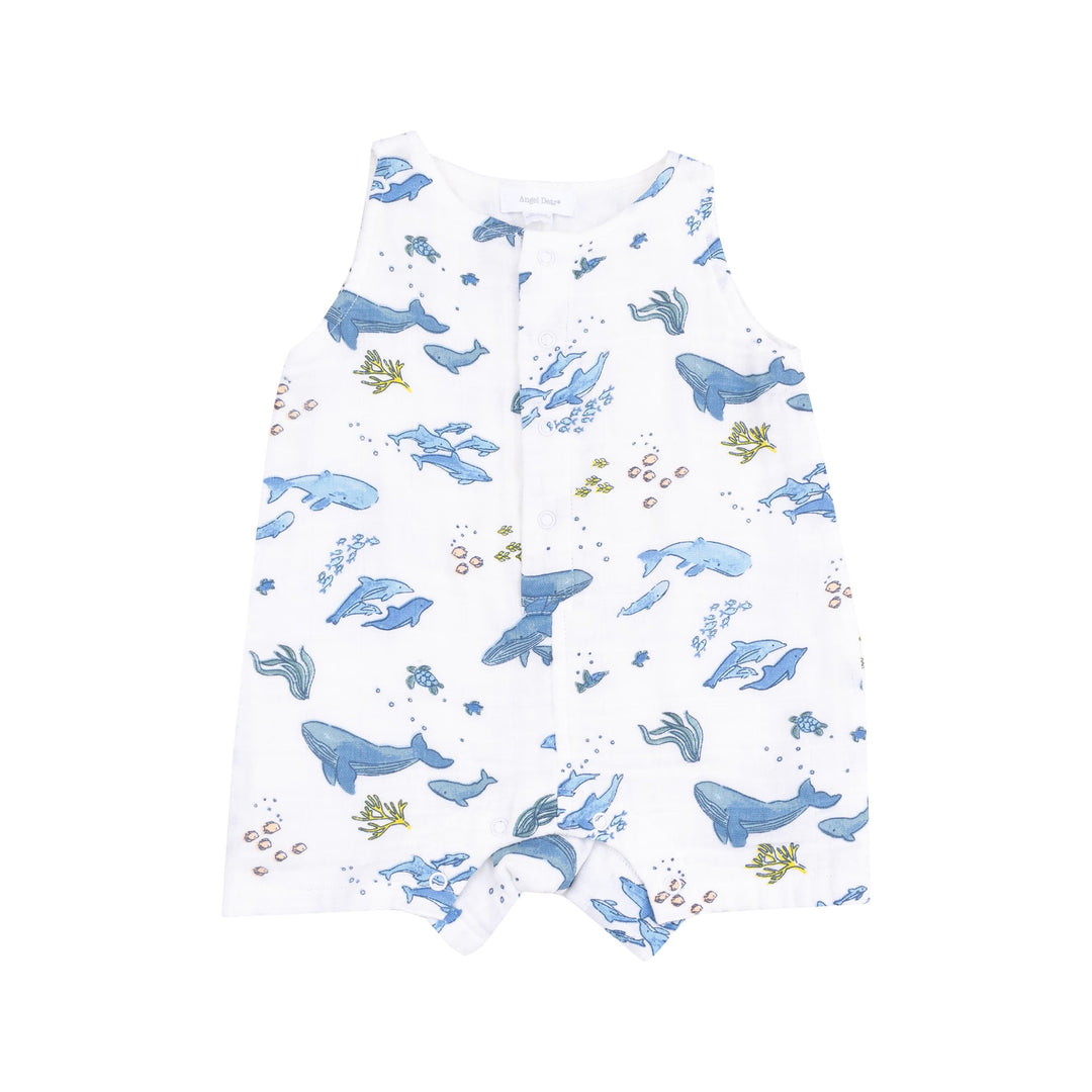 Angel Dear Jumpsuits & Rompers Watercolor Blue Whales Sleevless Shortie Romper