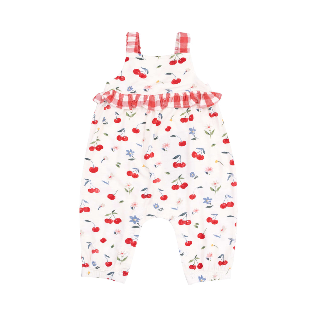 Angel Dear Jumpsuits & Rompers Watercolor Cherries + Gingham Ruffle Waist Romper