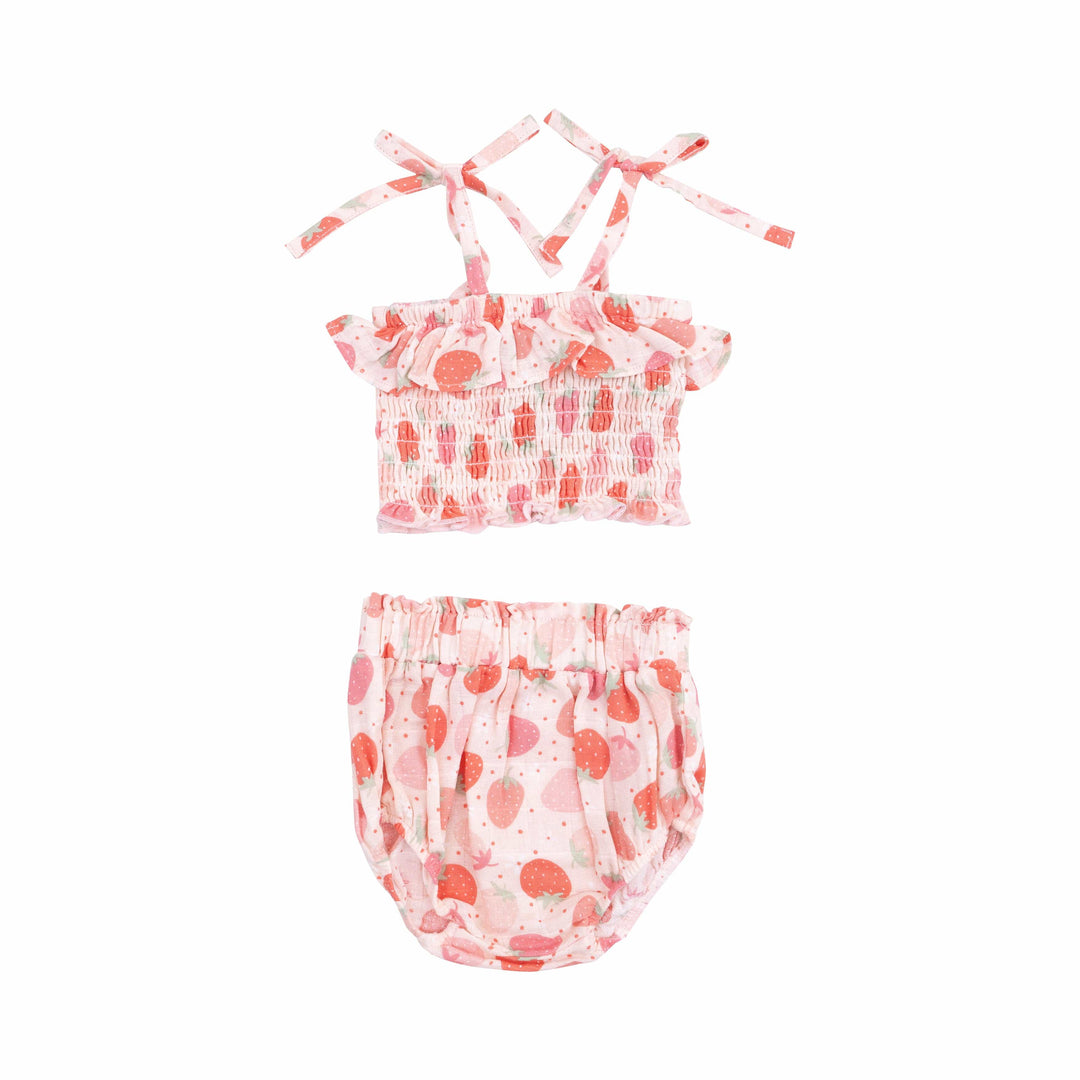 Angel Dear Swimwear Strawberry Bliss Smocked Ruffle Top And Bloomer