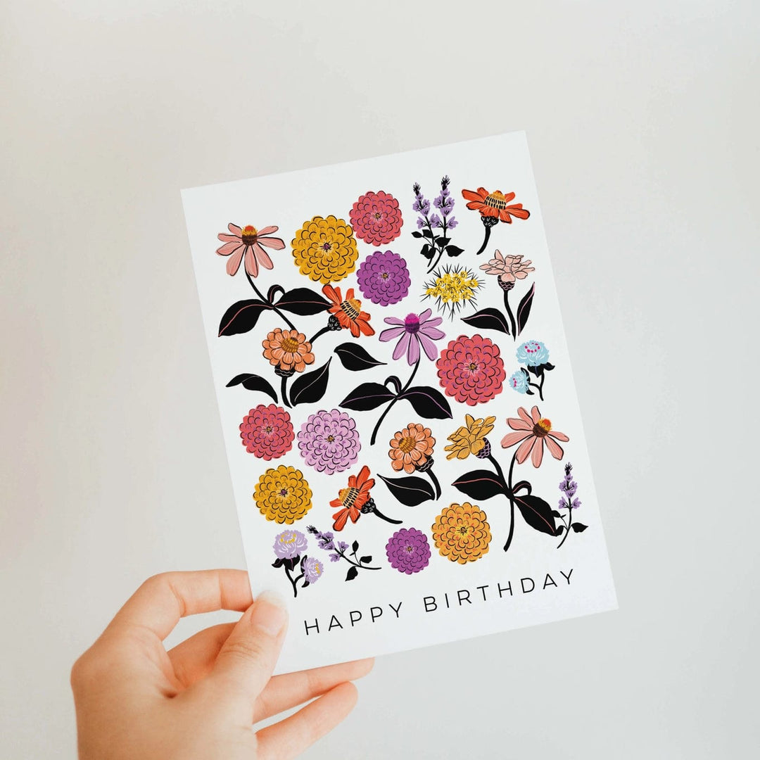 Antiquaria Card Zinnias Birthday Greeting Card