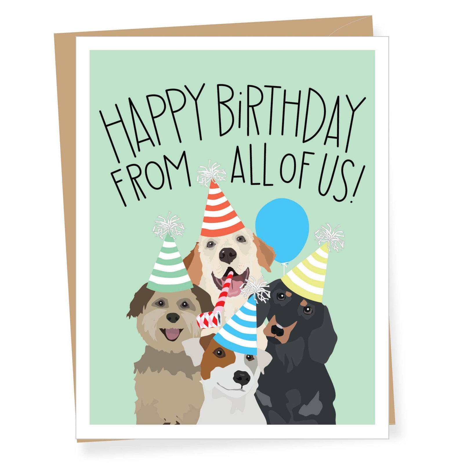Apartment 2 Cards Cards From All of Us, Four Dogs Birthday Greeting Card