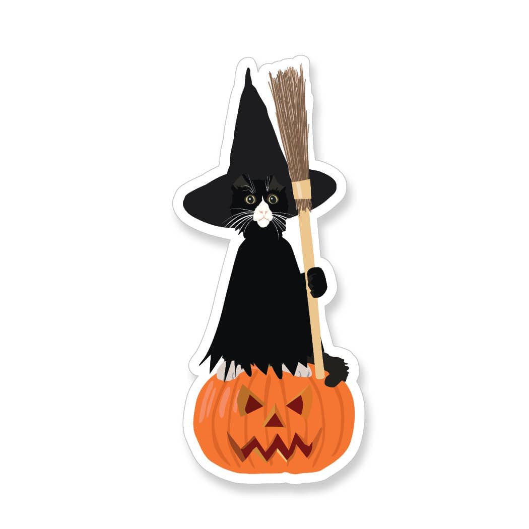 Apartment 2 Cards Cards Halloween Cat Witch + Jack-o-lantern Vinyl Sticker