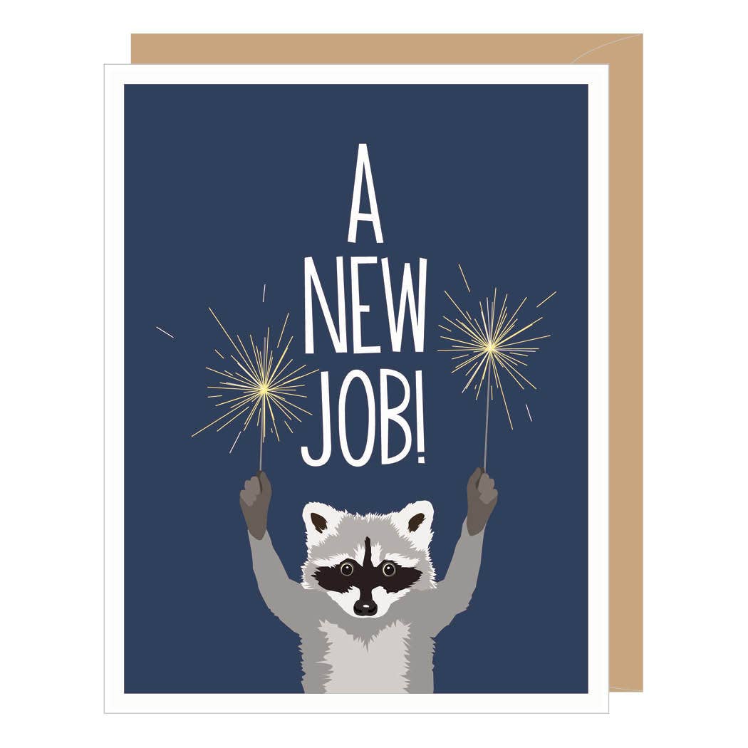 Apartment 2 Cards Cards Raccoon with Sparklers, New Job Congratulations Card