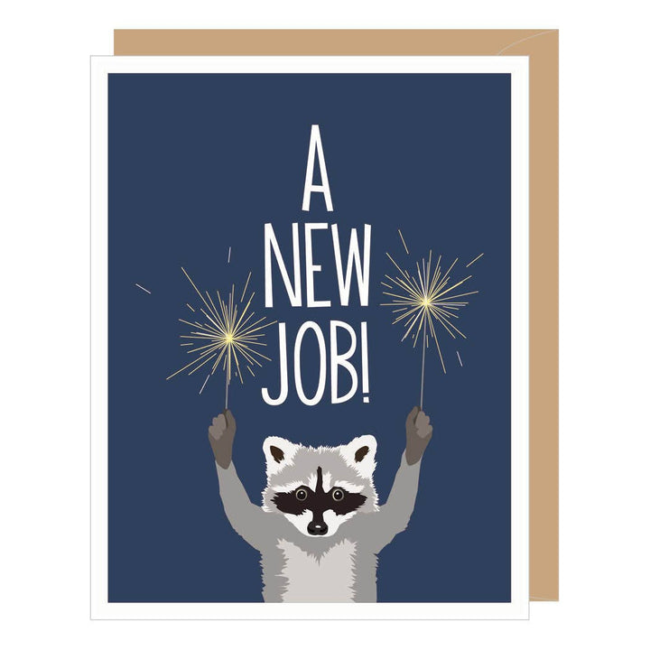 Apartment 2 Cards Cards Raccoon with Sparklers, New Job Congratulations Card