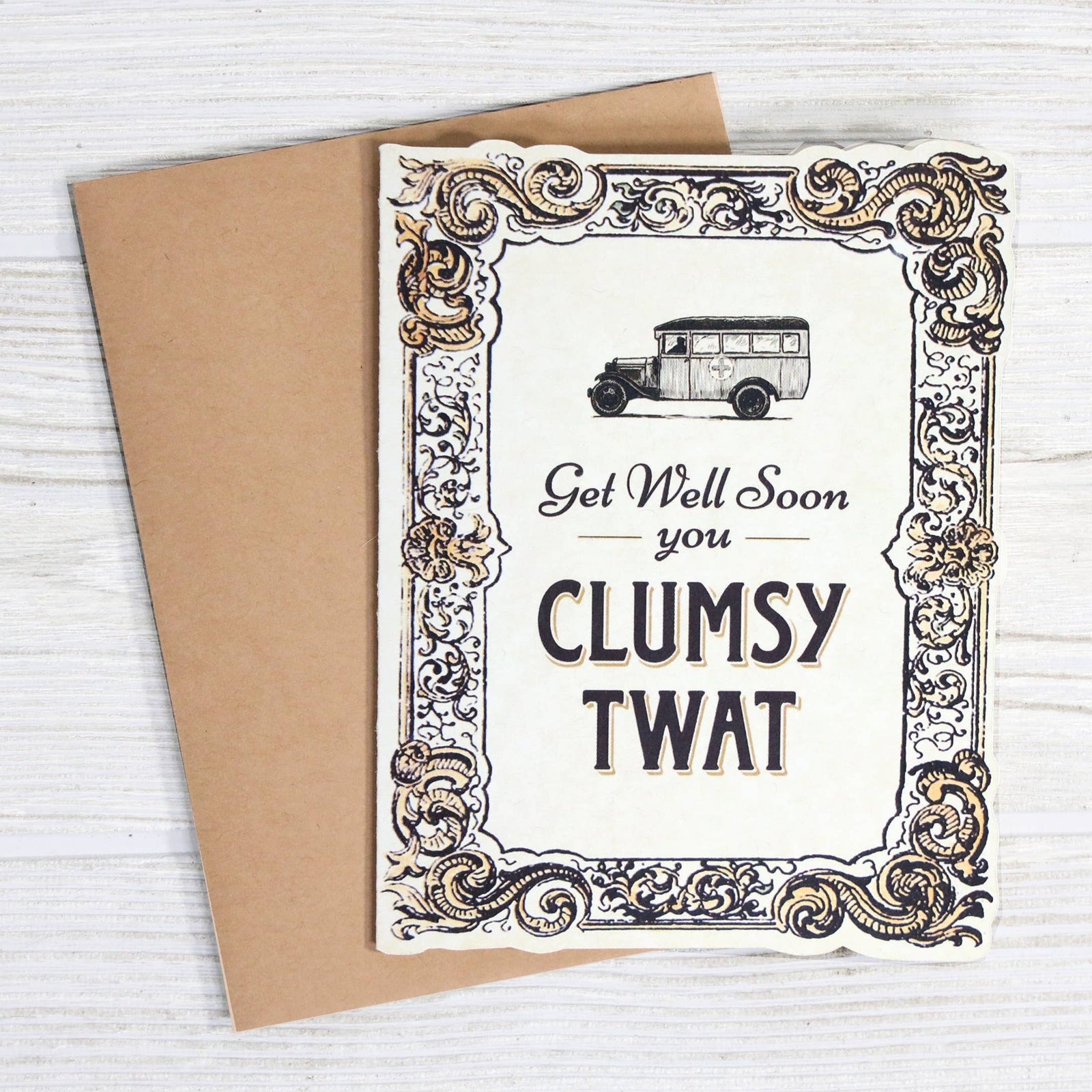 Bad Betty Greeting Co. Cards Get Well Soon You Clumsy Twat - Funny Vintage Sympathy Card