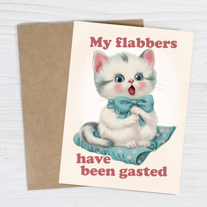 Bad Betty Greeting Co. Cards My Flabbers Have Been Gasted - Cute Funny Kitten Card