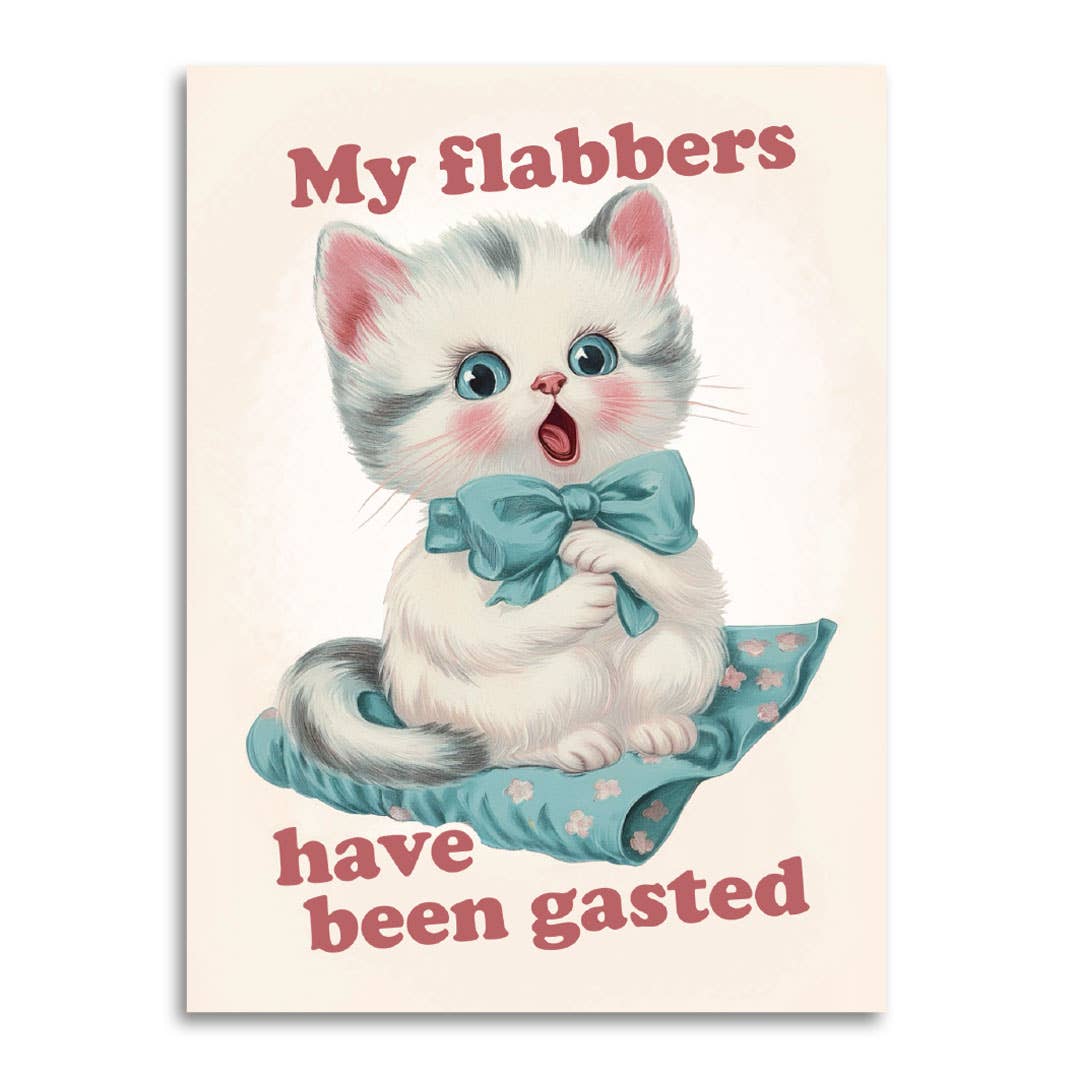 Bad Betty Greeting Co. Cards My Flabbers Have Been Gasted - Cute Funny Kitten Card