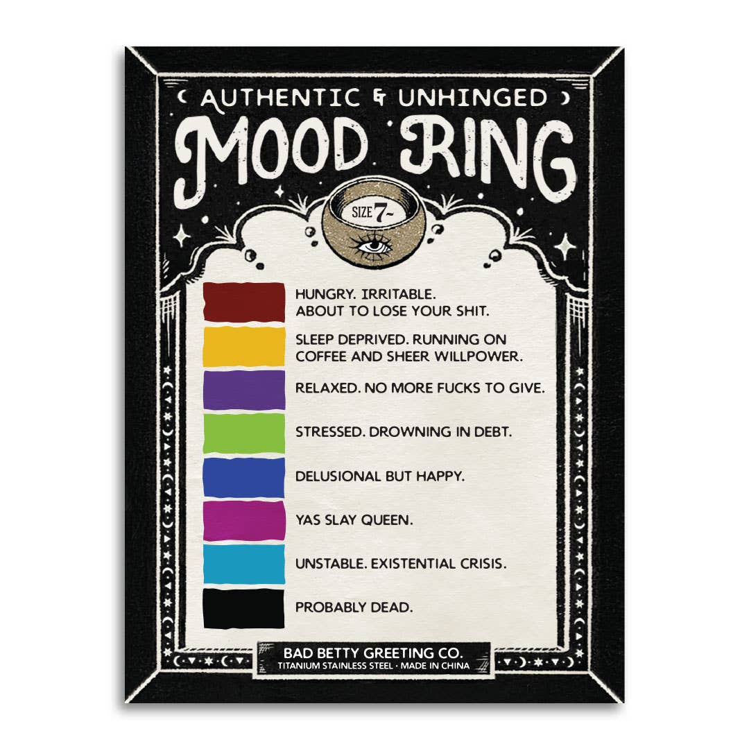Bad Betty Greeting Co. Fashion Authentic & Unhinged Color Changing Mood Ring - Funny Gift