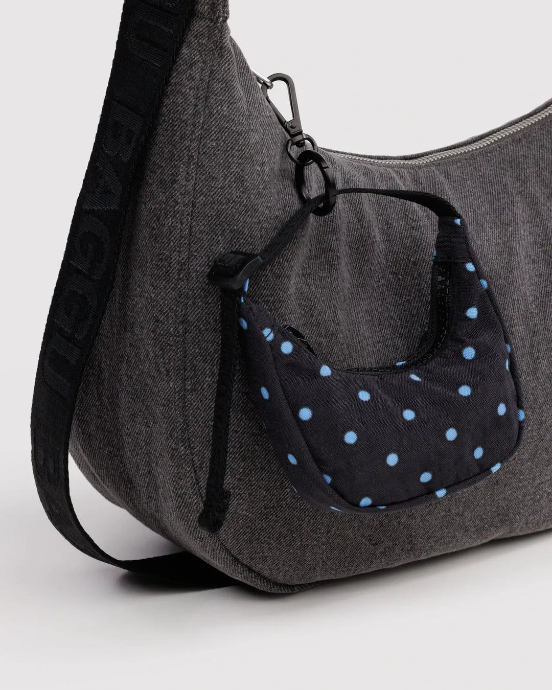 Baggu Fashion Crescent Bag Charm | Black And Sky Blue Micro Dot