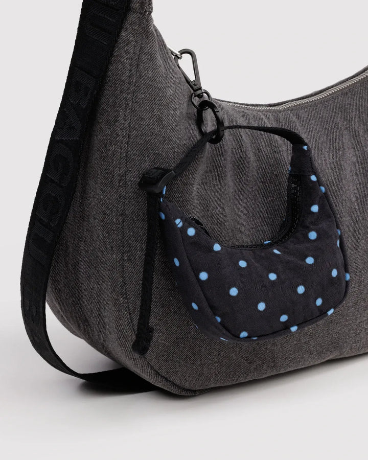 Baggu Fashion Crescent Bag Charm | Black And Sky Blue Micro Dot