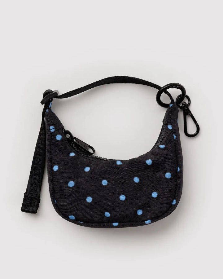 Baggu Fashion Crescent Bag Charm | Black And Sky Blue Micro Dot