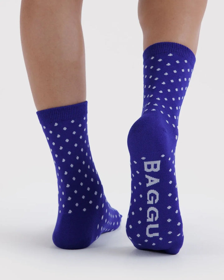 Baggu Fashion Crew Sock | Micro Blue and White Polka Dot