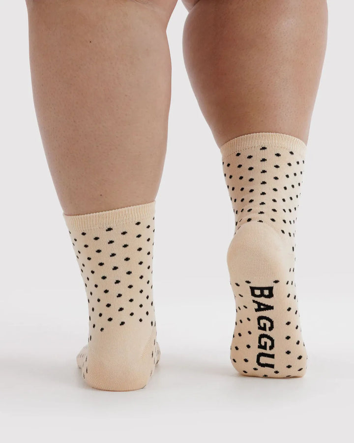 Baggu Fashion Crew Sock | Micro Cream and Black Polka Dot