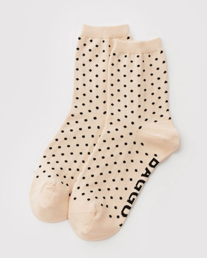 Baggu Fashion Crew Sock | Micro Cream and Black Polka Dot