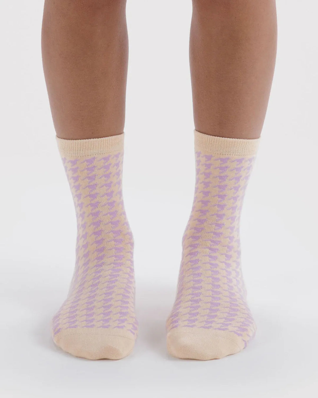 Baggu Fashion Crew Sock | Pink Houndstooth