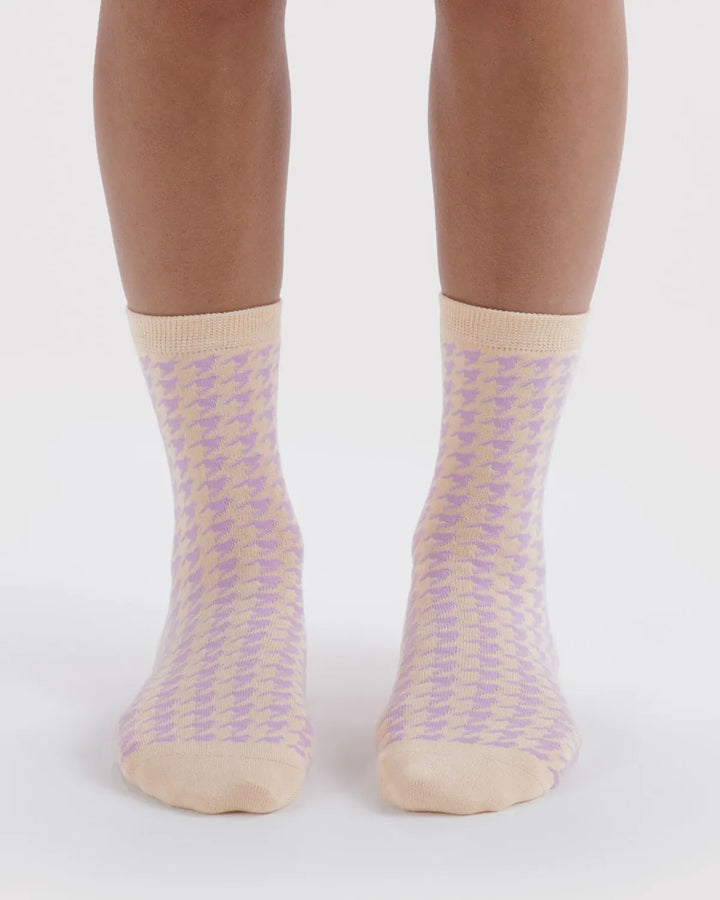 Baggu Fashion Crew Sock | Pink Houndstooth