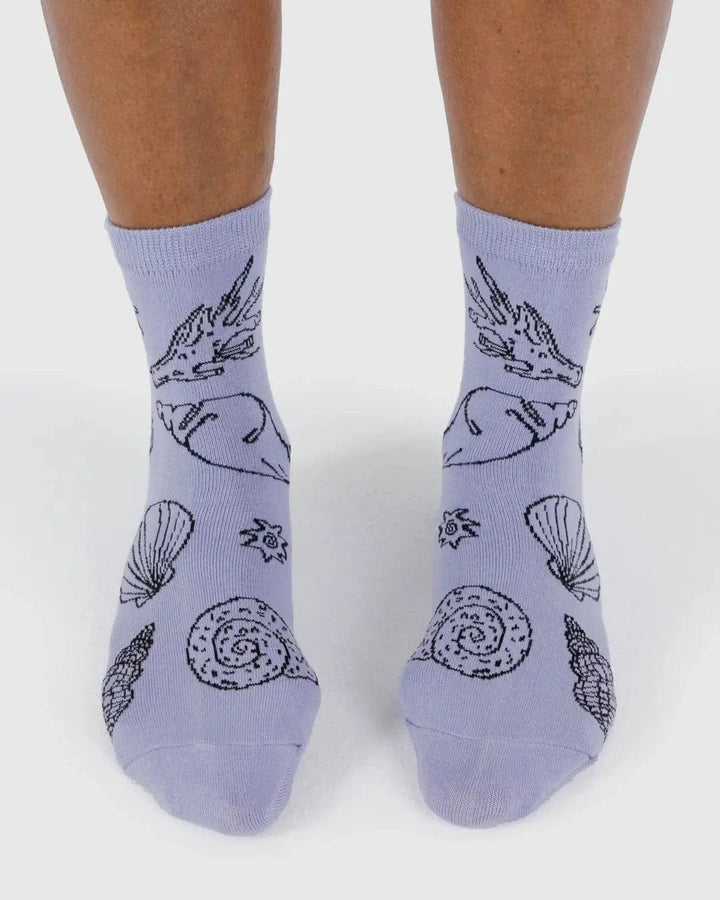 Baggu Fashion Crew Sock | Shells Light Blue